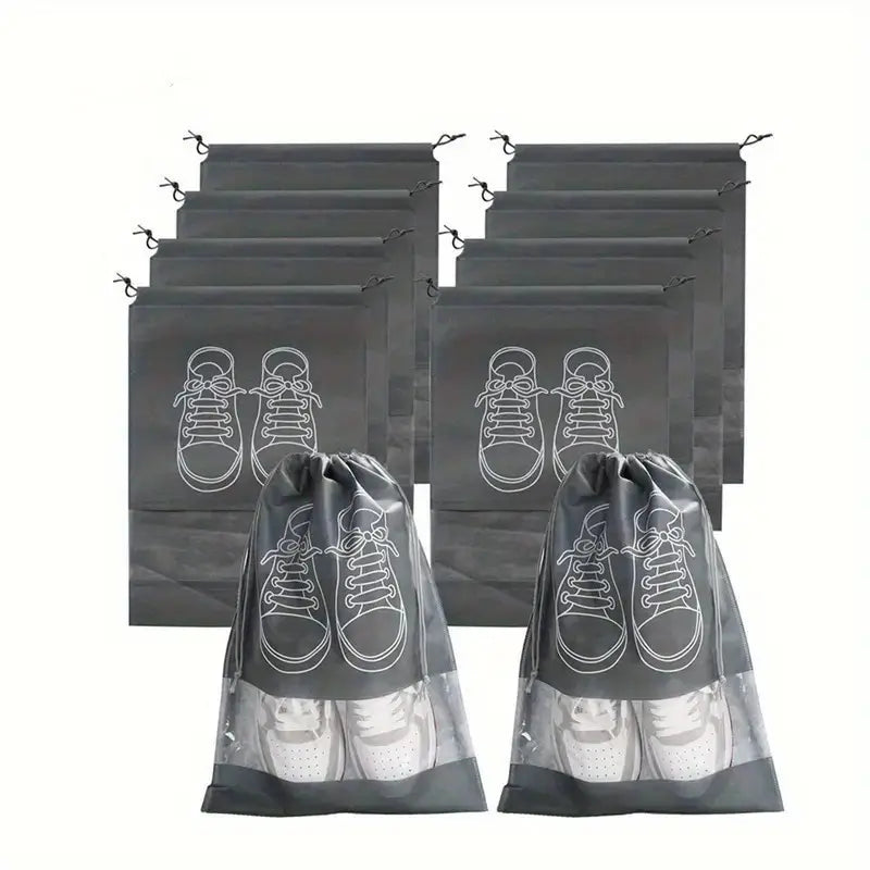 Shoe Storage Bag Dust-proof Waterproof Transparent Non Woven Fabric Shoe Tote Drawstring Packaging Organizer For Travel