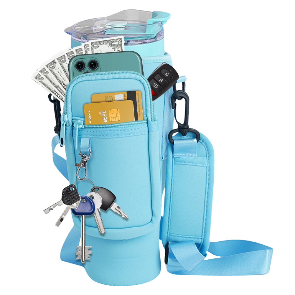 Water Bottle Carrier Bag with Phone Pocket for Stanley Quencher Cup with Handle Water Bottle Holder Pouch