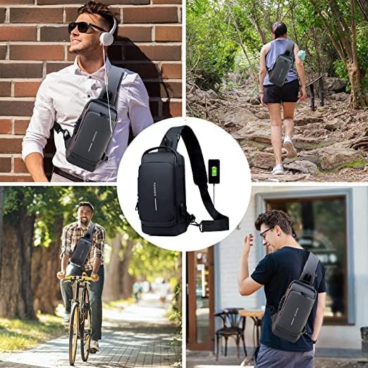Fashion Men Sling Bag Pack with Lock Waterproof Anti-Theft Chest Bag