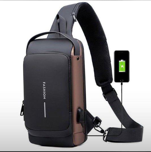 Fashion Men Sling Bag Pack with Lock Waterproof Anti-Theft Chest Bag