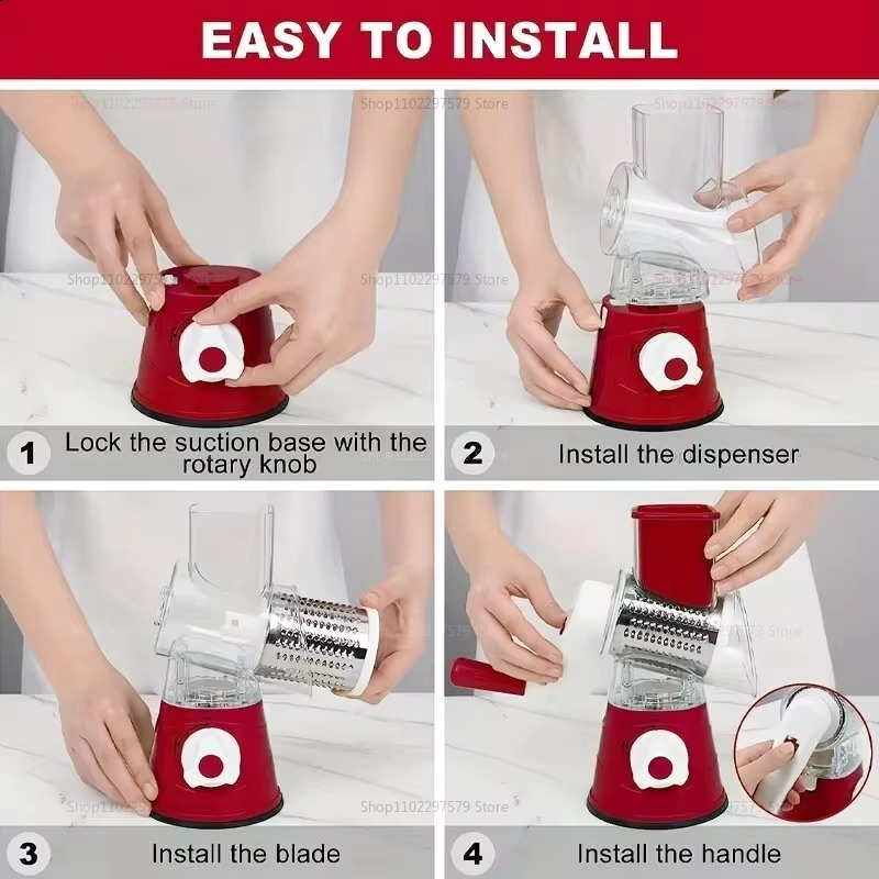 New Vegetable Cutter & Slicer Manual Kitchen Cheese Chopper Machine With 3 Sharp Drums