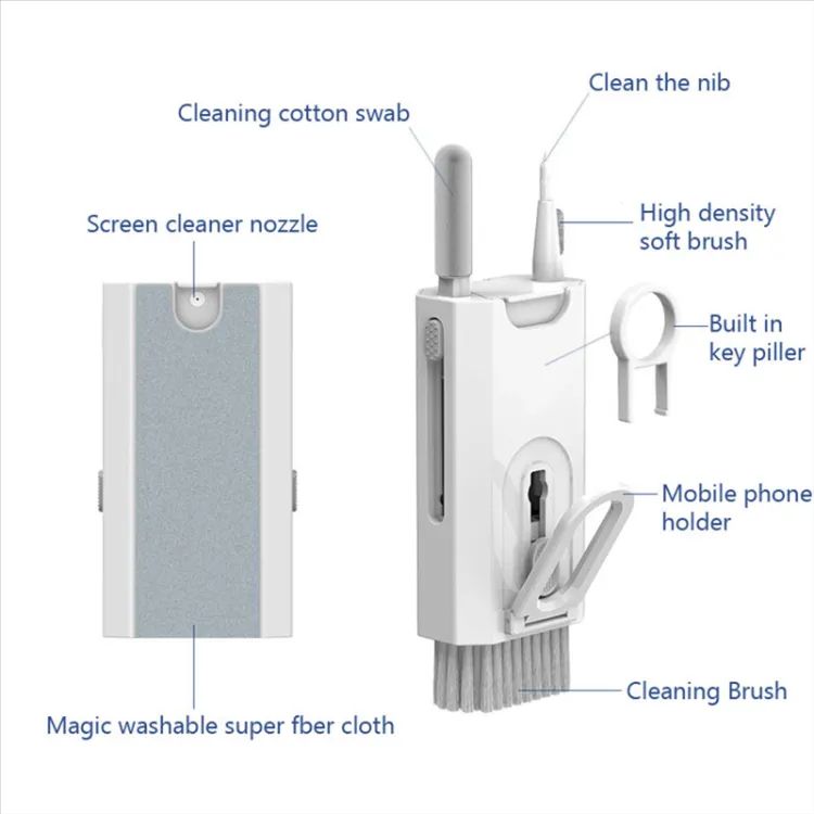 8In1 Computer Keyboard Cleaner Brush Kit Earphone Cleaning Pen for Headset Phone Cleaning Tools Black