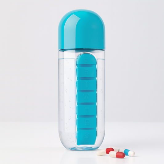 2-in-1 Medicine Organizer with Water Bottle – 7 Days Pill Box