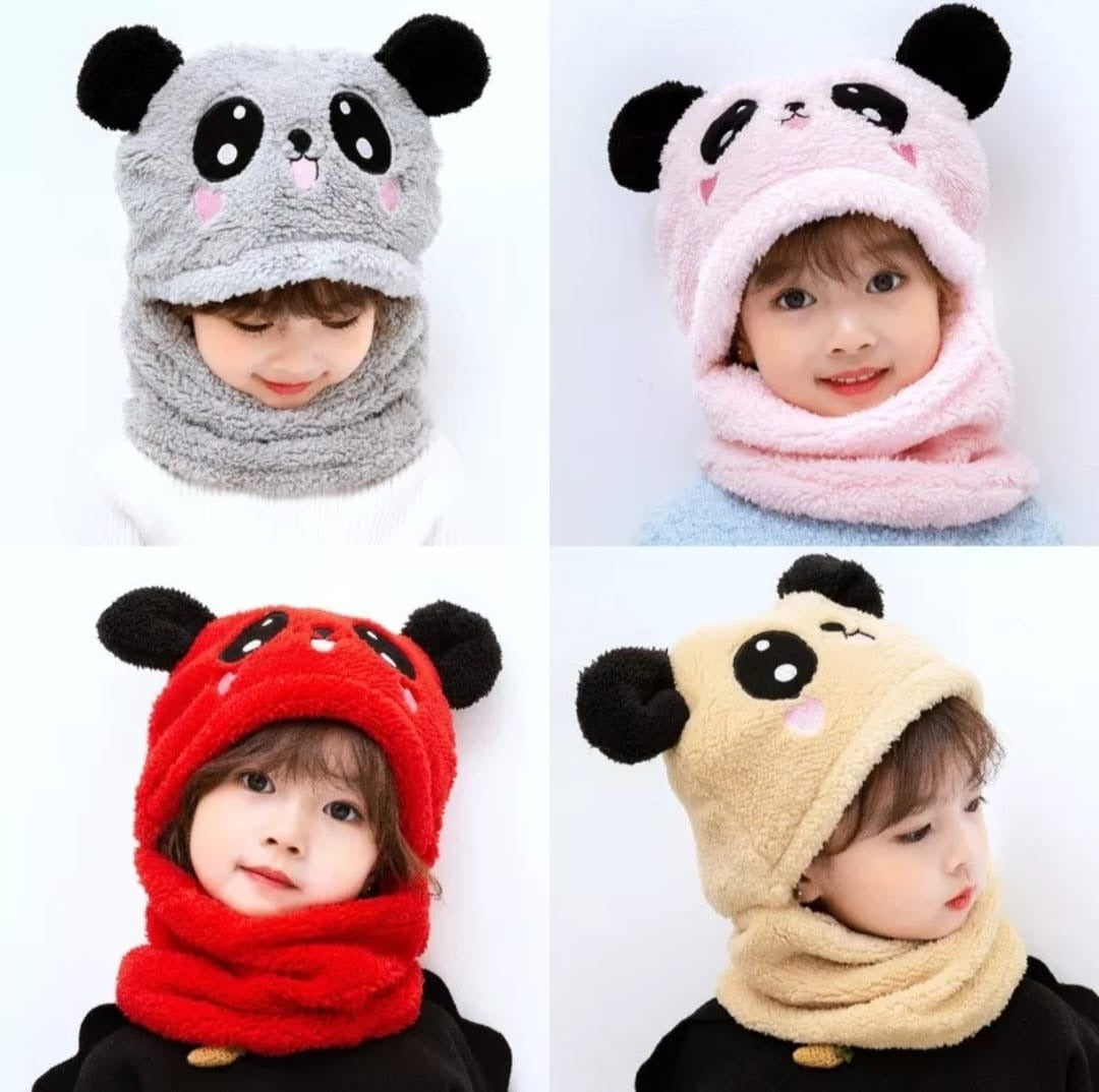Kids Winter Panda Wool Cap With Neck Warmer