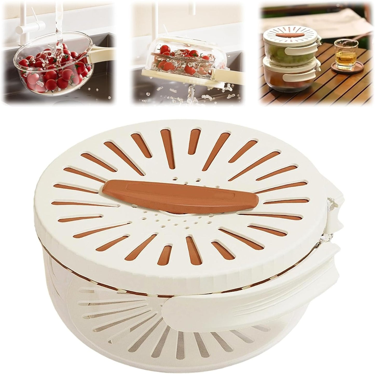 Kitchen Fruit Drainage Basket with Lid – Multi functional Dual-Layer Bowl