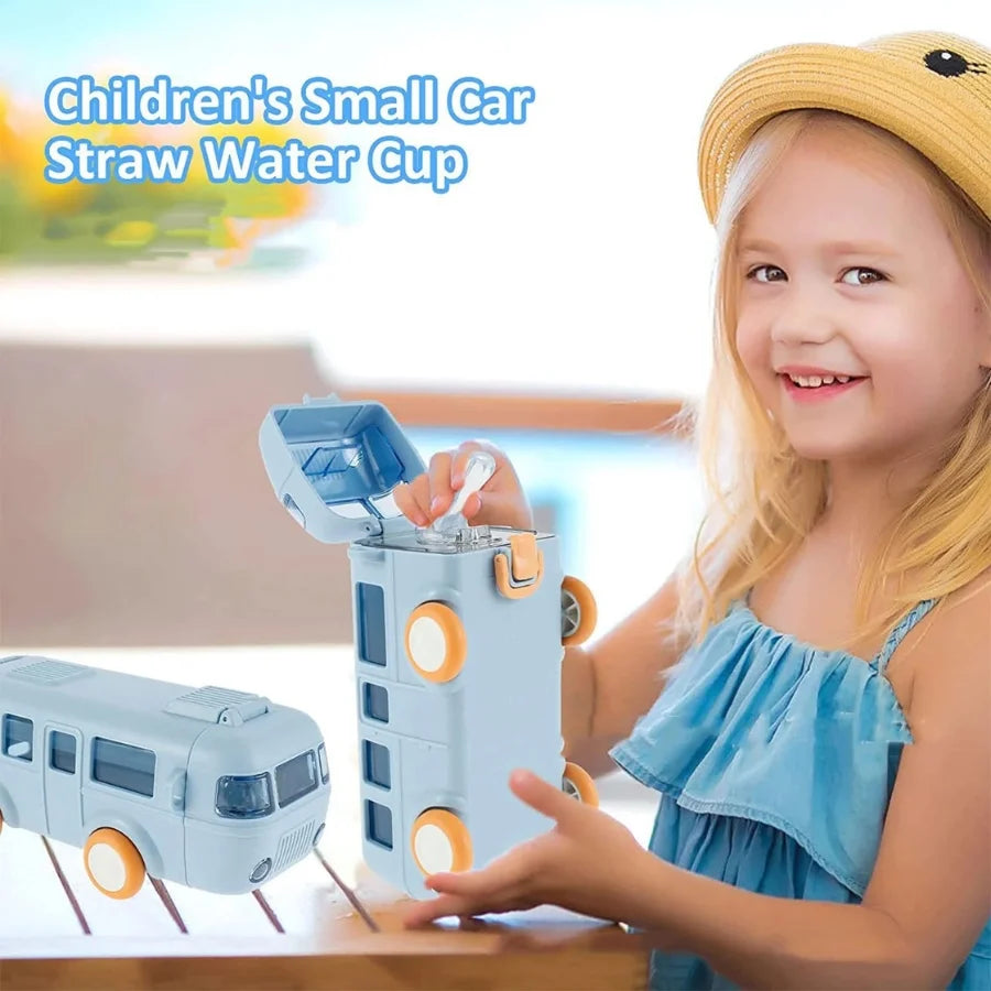 Bus Shape School Water Bottle | 500ml | With Strap | Cute & Leak-Proof