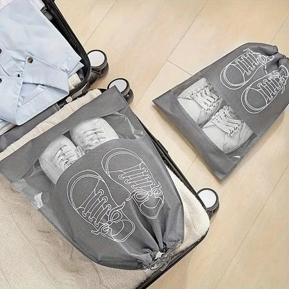 Shoe Storage Bag Dust-proof Waterproof Transparent Non Woven Fabric Shoe Tote Drawstring Packaging Organizer For Travel