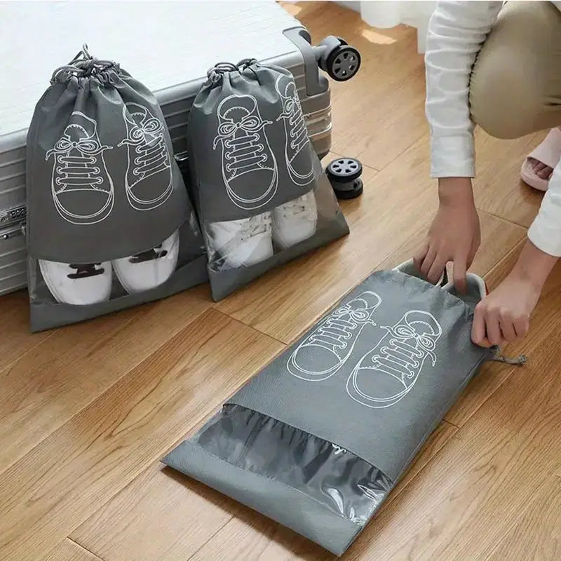 Shoe Storage Bag Dust-proof Waterproof Transparent Non Woven Fabric Shoe Tote Drawstring Packaging Organizer For Travel