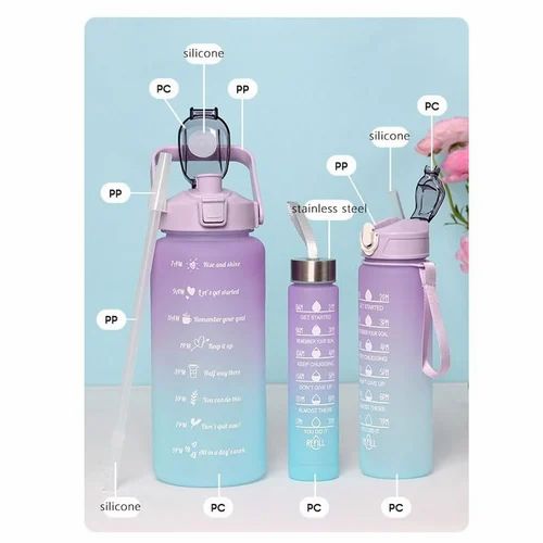 Sports Water Bottles 3 Pcs Set with Motivational Time Marker