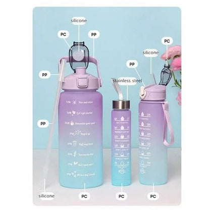 Sports Water Bottles 3 Pcs Set with Motivational Time Marker