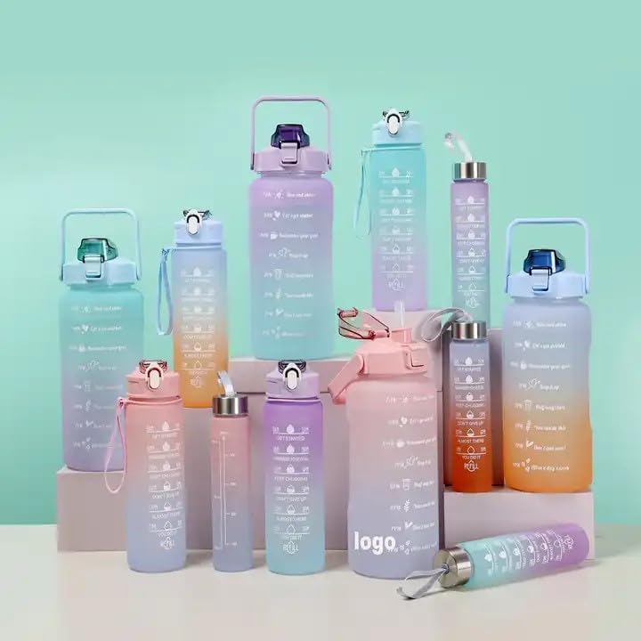 Sports Water Bottles 3 Pcs Set with Motivational Time Marker