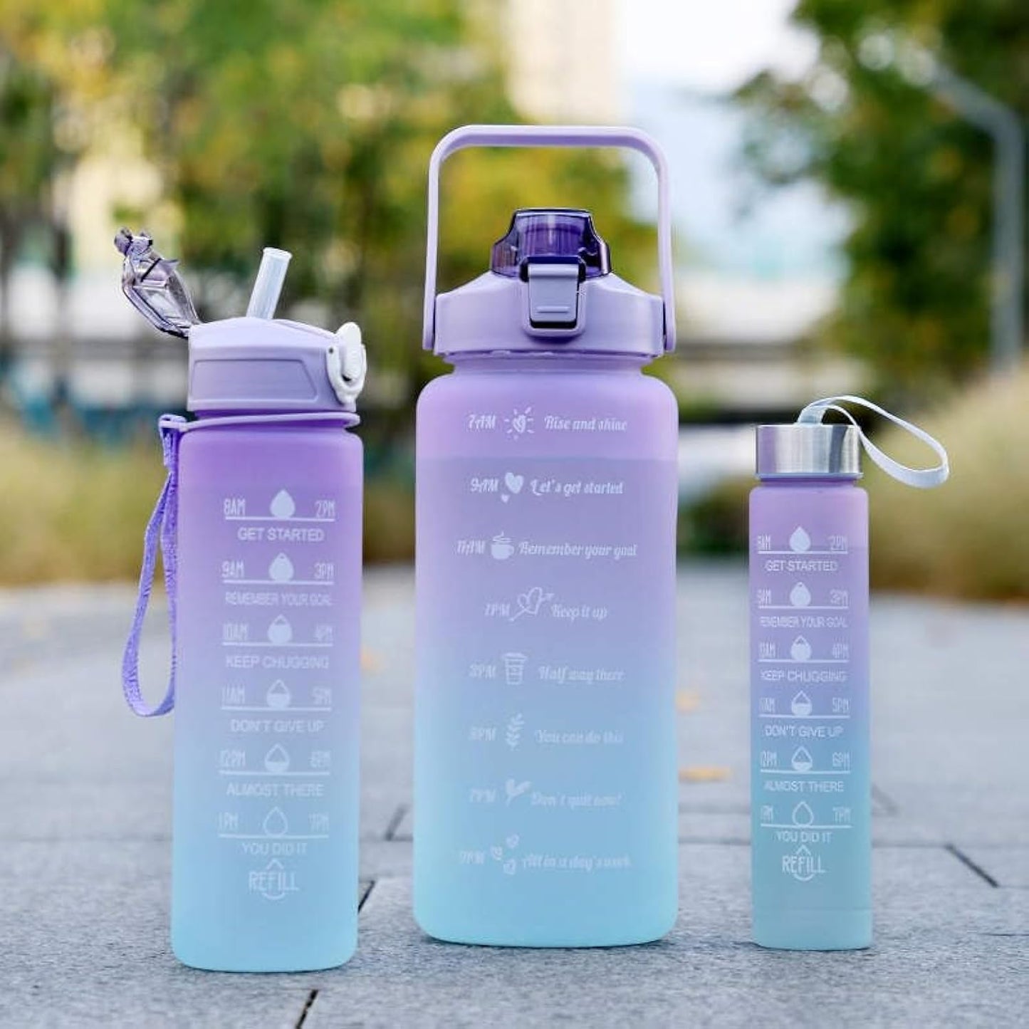 Sports Water Bottles 3 Pcs Set with Motivational Time Marker