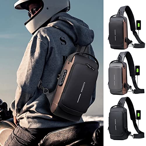 Fashion Men Sling Bag Pack with Lock Waterproof Anti-Theft Chest Bag