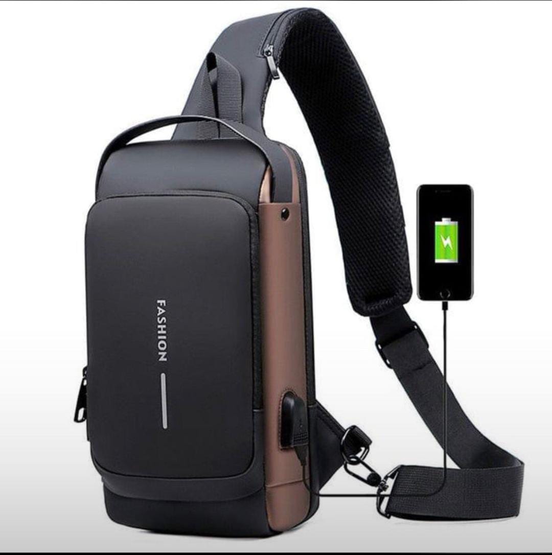 Fashion Men Sling Bag Pack with Lock Waterproof Anti-Theft Chest Bag