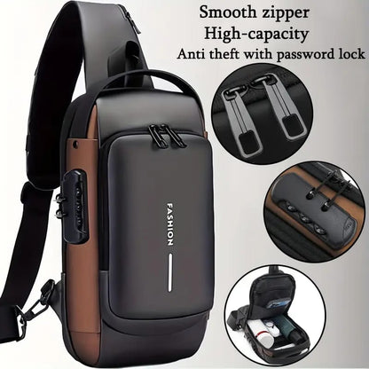 Fashion Men Sling Bag Pack with Lock Waterproof Anti-Theft Chest Bag