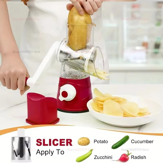 New Vegetable Cutter & Slicer Manual Kitchen Cheese Chopper Machine With 3 Sharp Drums