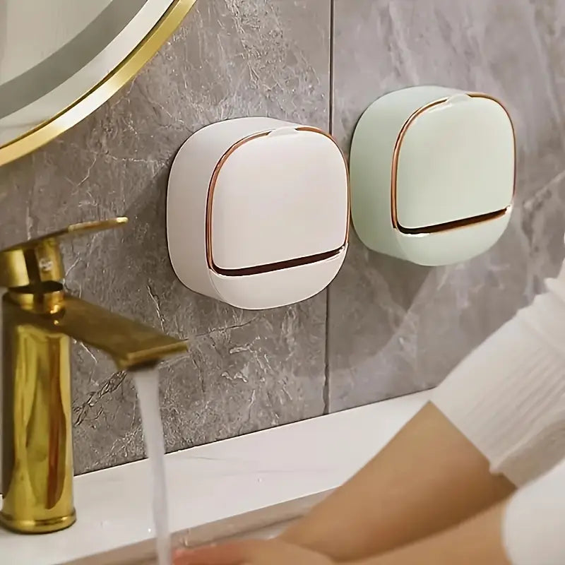 Self-Adhesive Wall-Mounted Luxury Soap Holder with Lid and Drainage Tray