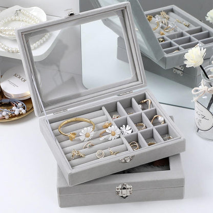 Mistico Velvet Carrying Case with Glass Cover Jewelry Ring Display Box