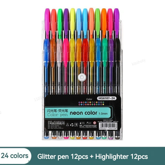 Gel Pen & Highlighter Set | 12 Pens | 1.0mm Color Pen Set for Art