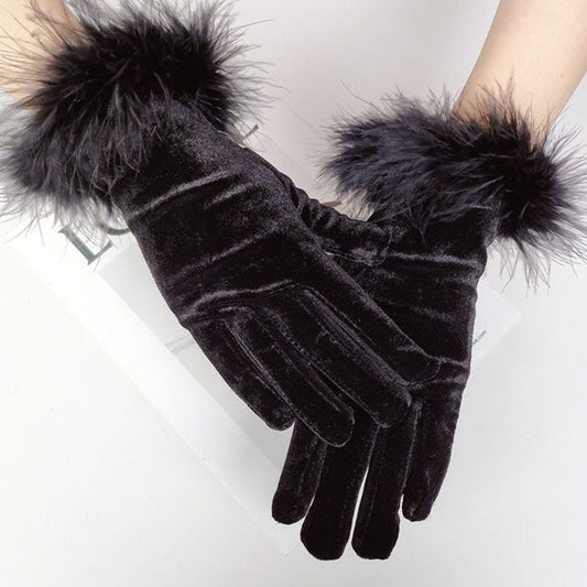 Women’s Winter Velvet Gloves with Fur Cuff | Soft Full Finger Hijab Gloves for Girls