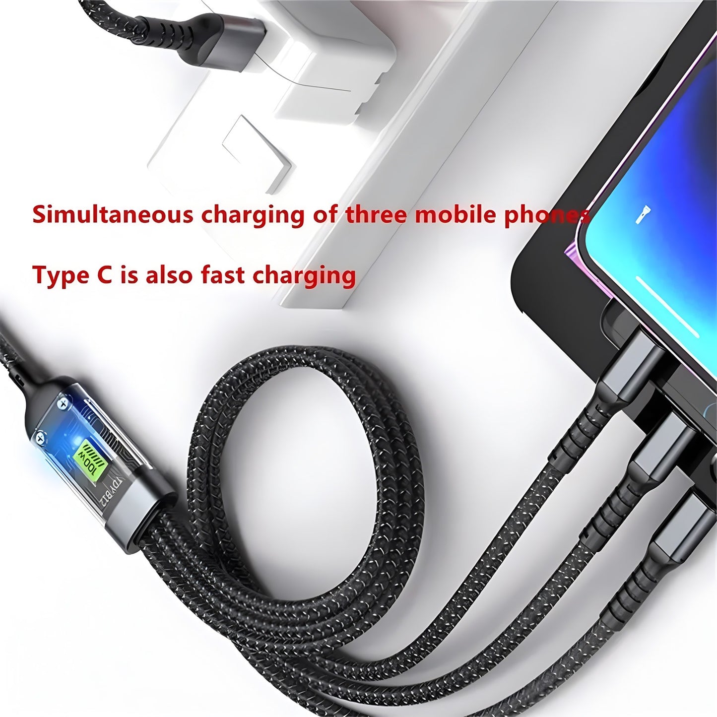 100W 5A Fast Charging 3-in-1 USB Cable – Multi Charging Cable