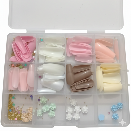 96 Pcs Artificial Nails With Beads – Multicolor Nail Art Decoration Set