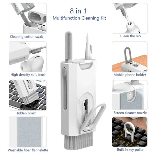 8In1 Computer Keyboard Cleaner Brush Kit Earphone Cleaning Pen for Headset Phone Cleaning Tools Black