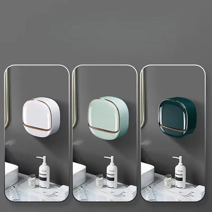 Self-Adhesive Wall-Mounted Luxury Soap Holder with Lid and Drainage Tray