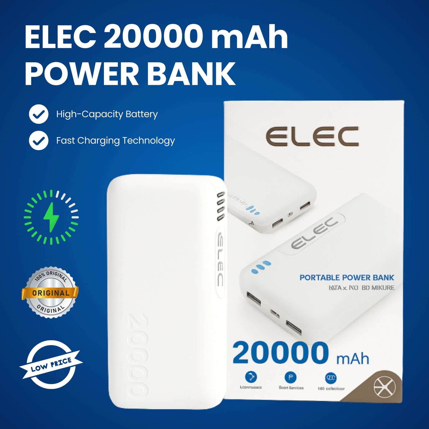 ELEC 20000mAh Power Bank – PD Fast Charging & High-Capacity Portable Charger