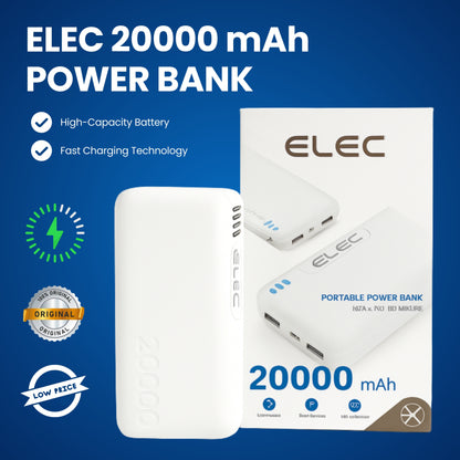 ELEC 20000mAh Power Bank – PD Fast Charging & High-Capacity Portable Charger