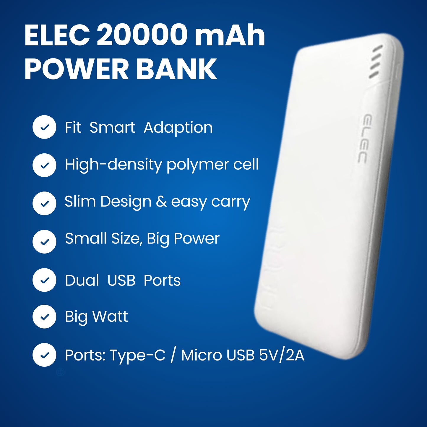ELEC 20000mAh Power Bank – PD Fast Charging & High-Capacity Portable Charger
