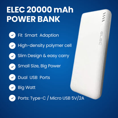 ELEC 20000mAh Power Bank – PD Fast Charging & High-Capacity Portable Charger