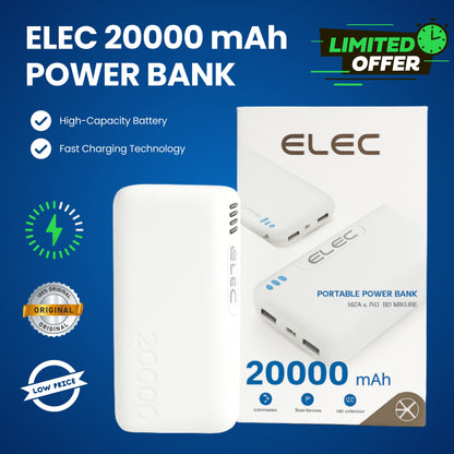 ELEC 20000mAh Power Bank – PD Fast Charging & High-Capacity Portable Charger