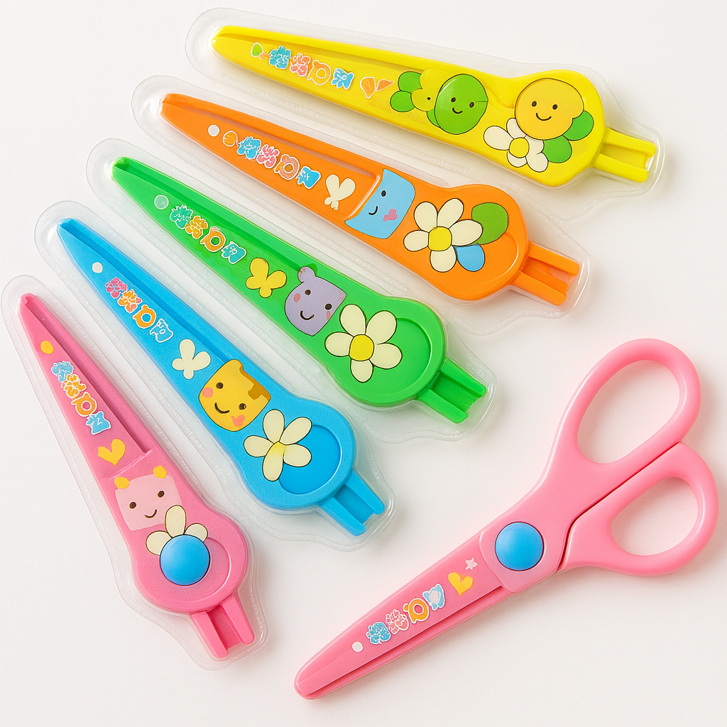 Set of 6 Multistyle Children Safety Scissors – All Plastic Toddler Craft Scissors