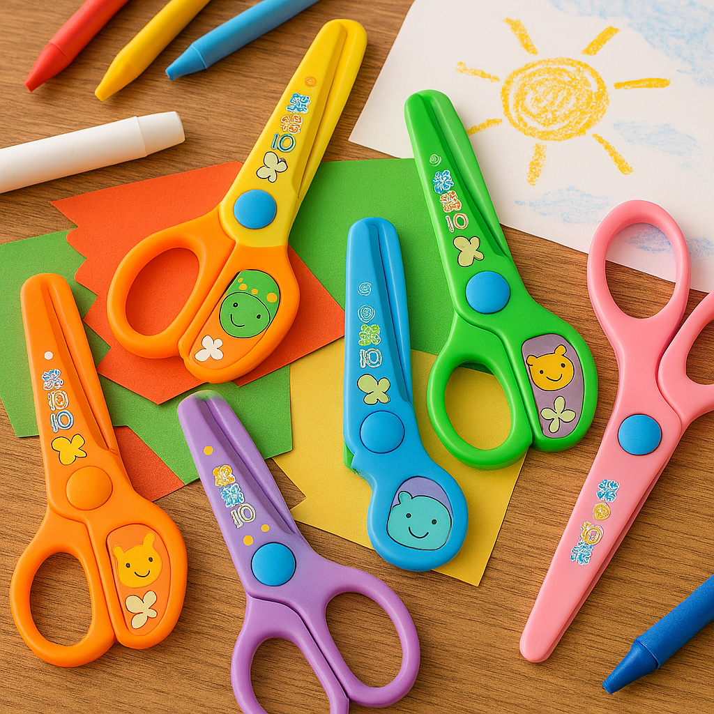 Set of 6 Multistyle Children Safety Scissors – All Plastic Toddler Craft Scissors
