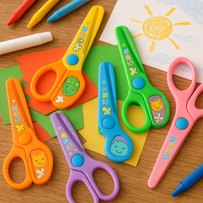 Set of 6 Multistyle Children Safety Scissors – All Plastic Toddler Craft Scissors