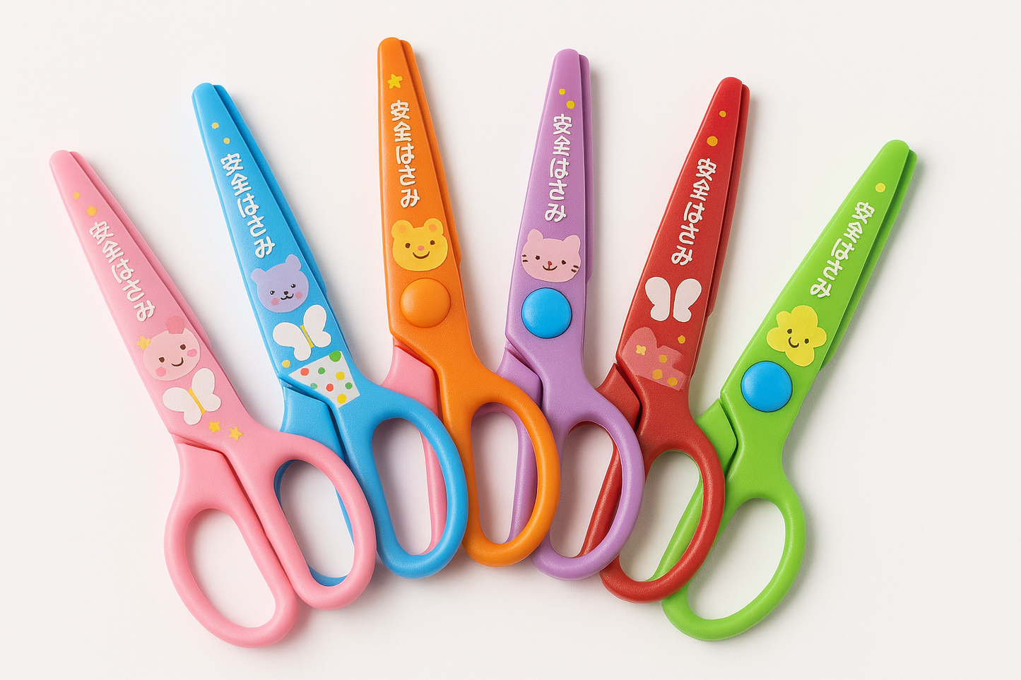 Set of 6 Multistyle Children Safety Scissors – All Plastic Toddler Craft Scissors
