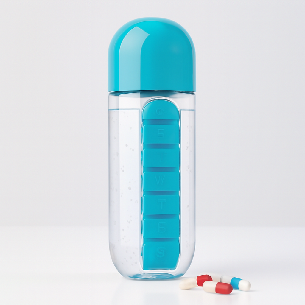 2-in-1 Medicine Organizer with Water Bottle – 7 Days Pill Box