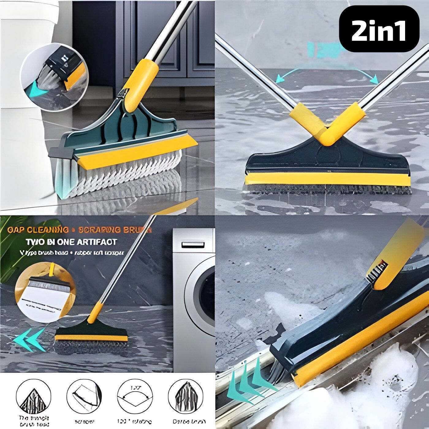 2 in 1 Floor Cleaning Brush Bathroom Tile Windows Floor Cleaning Brush