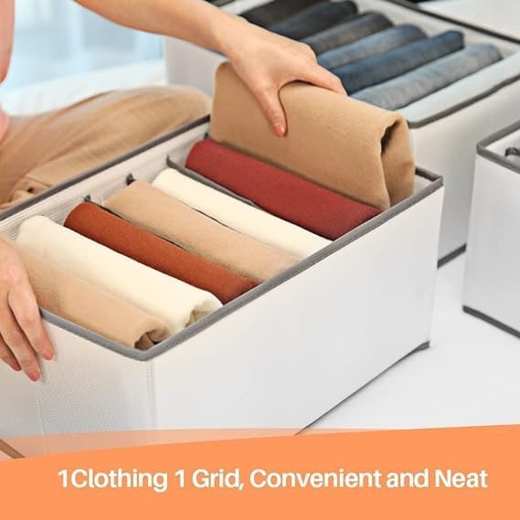 7 Grid Non-Woven Clothes Organizer for Wardrobe – Foldable Storage Box