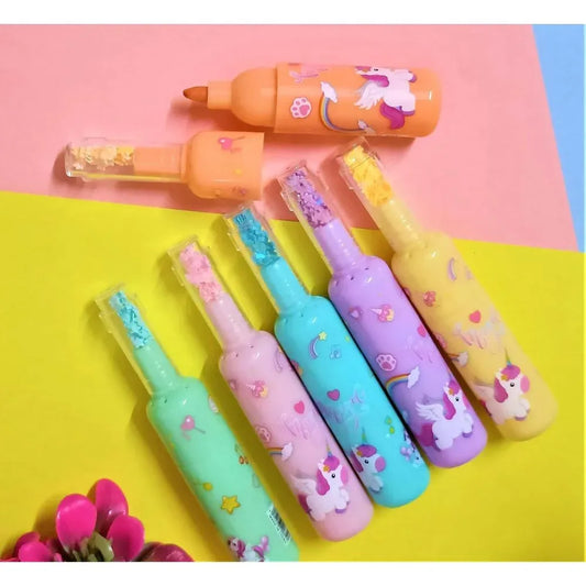 Pack of 6 Bottle Shaped Kromi Character Highlighters for Girls and Boys – Cute Stationery Set