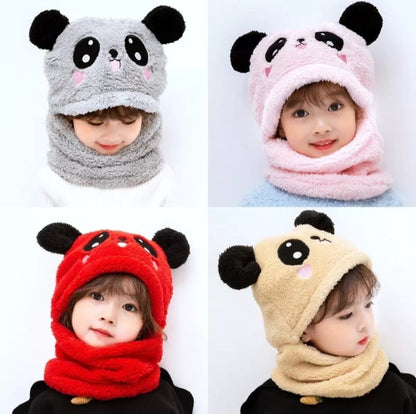 Kids Winter Panda Wool Cap With Neck Warmer