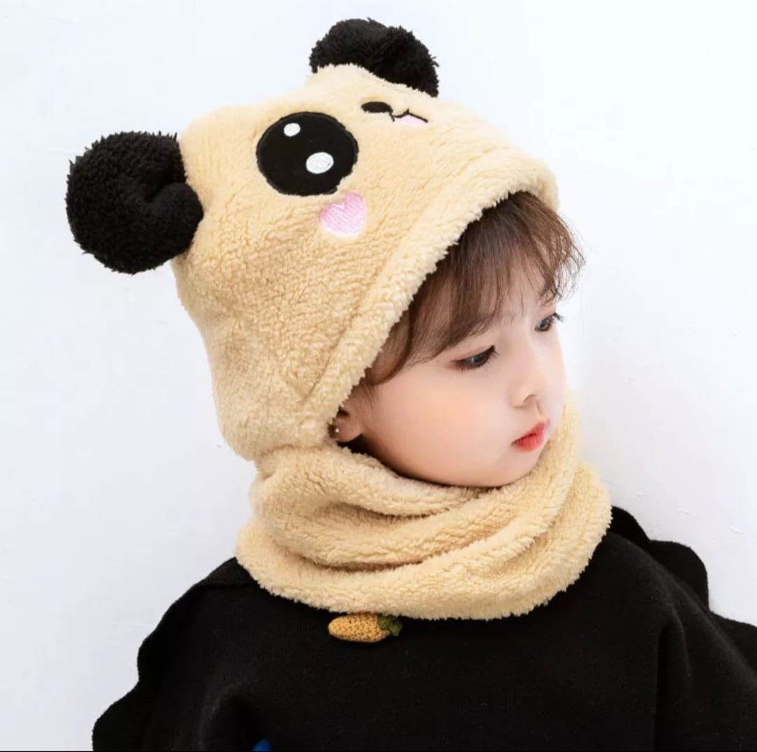 Kids Winter Panda Wool Cap With Neck Warmer