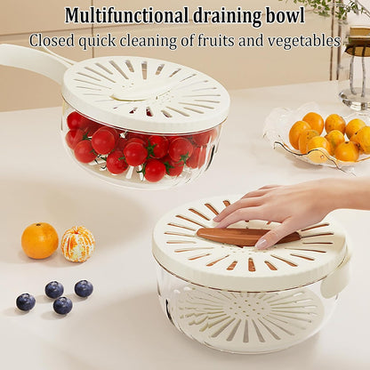 Kitchen Fruit Drainage Basket with Lid – Multi functional Dual-Layer Bowl