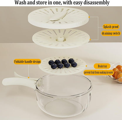 Kitchen Fruit Drainage Basket with Lid – Multi functional Dual-Layer Bowl