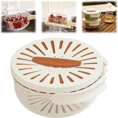 Kitchen Fruit Drainage Basket with Lid – Multi functional Dual-Layer Bowl