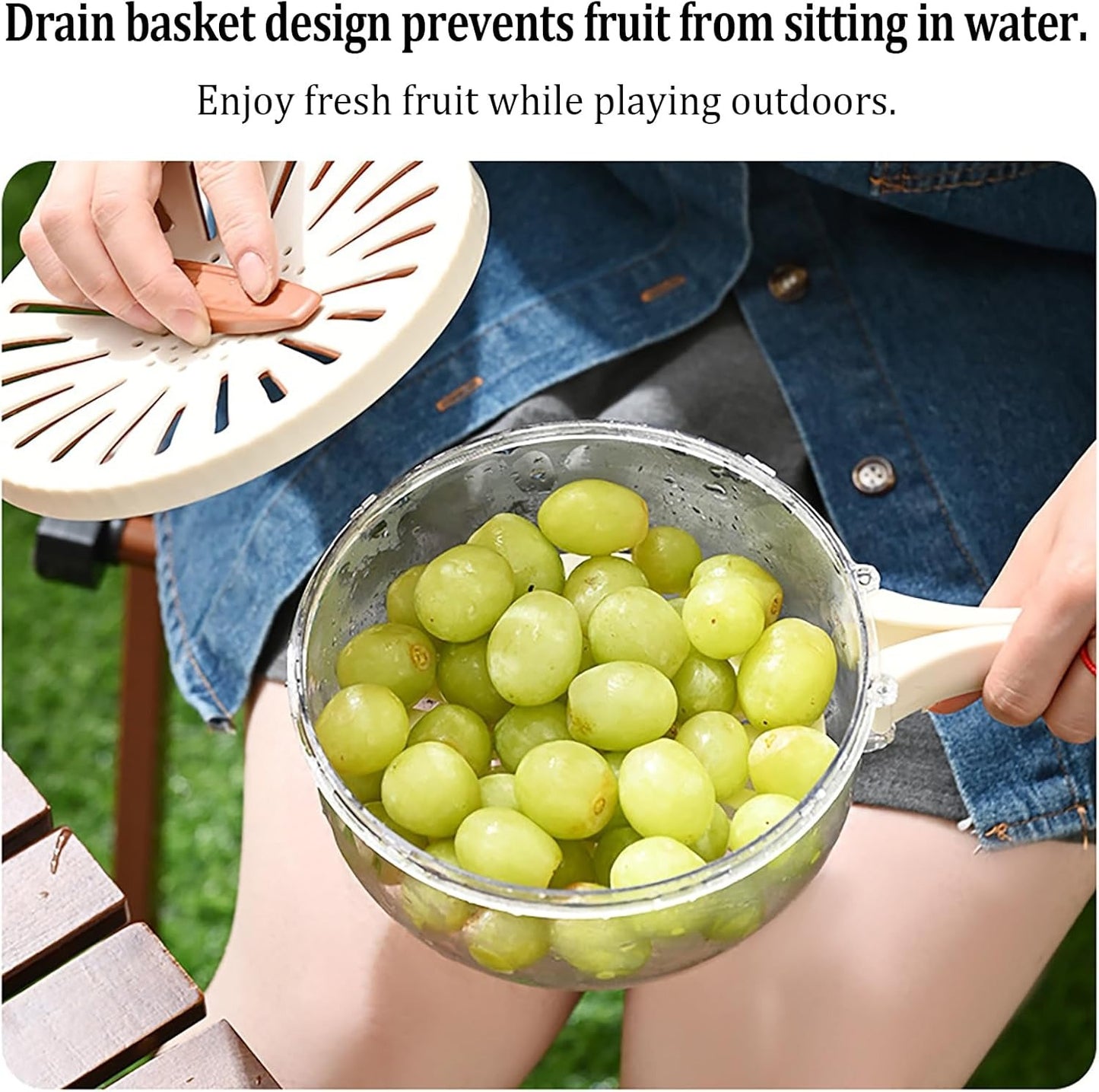 Kitchen Fruit Drainage Basket with Lid – Multi functional Dual-Layer Bowl