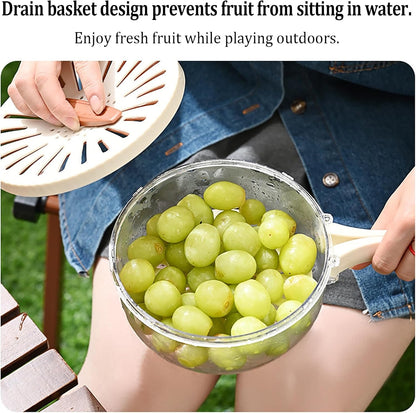 Kitchen Fruit Drainage Basket with Lid – Multi functional Dual-Layer Bowl