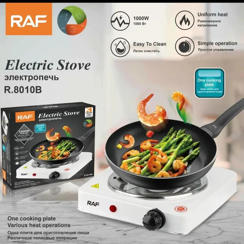 Orange RAF R.8010B Electric Stove Hot Plate and Cooker with 1000W Power, Thermostat, and Uniform Heating