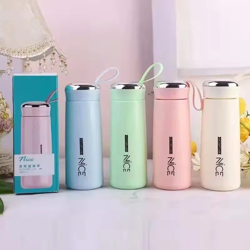 Nice Bottle | 400ml Mini Flask Glass Water Bottle with Vacuum Insulation | Temperature Resistant